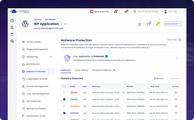 Cloudways' new Malware Removal Tool Add-On Dashboard