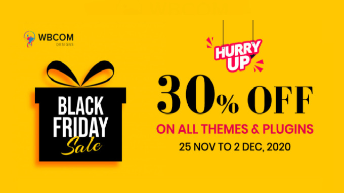 WbCom Designs Black Friday sale - 30% off on Wordpress themes & Plugins